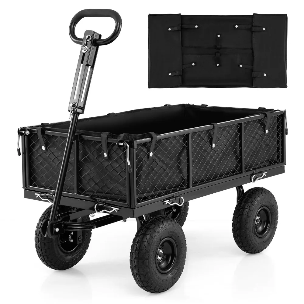 880lbs Heavy Duty Garden Cart, Metal Utility Wagon Cart with Removable Oxford Cloth Liner & Mesh Sides, 10