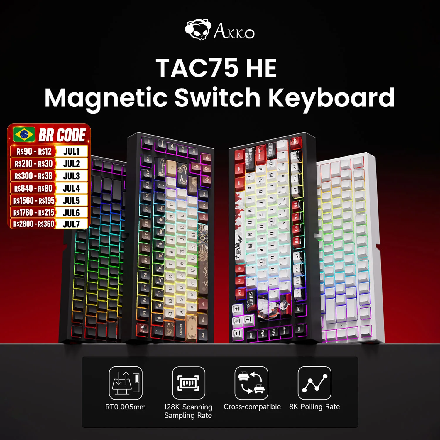 AKKO TAC75 HE teclado con interruptor magnético 75% teclados para juegos disparador rápido 0,005mm 8K RGB con cable Esports teclado personalizado para jugadores