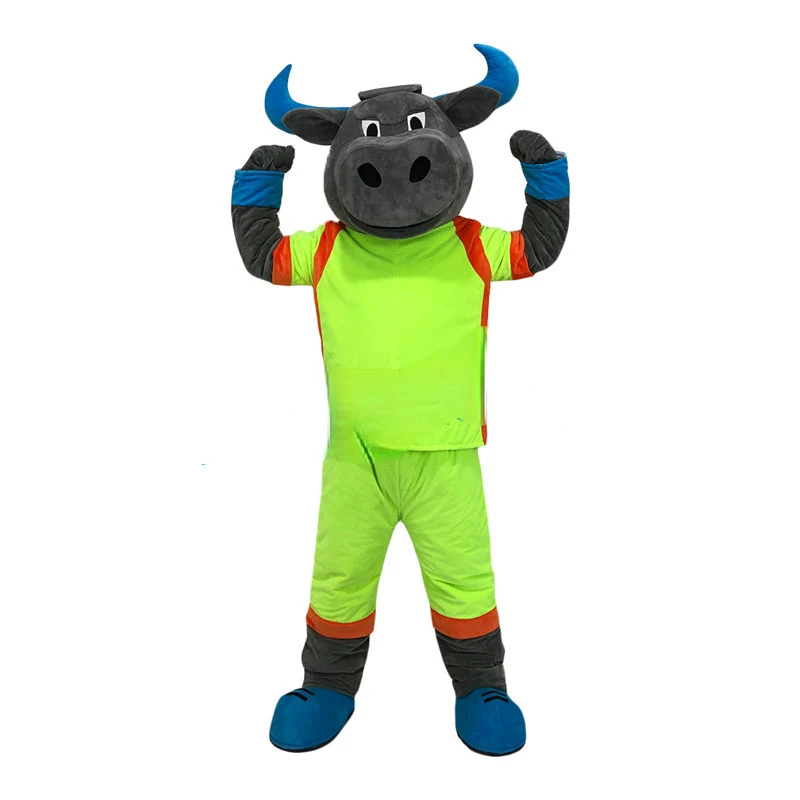 

Cow Gray Sports Mascot Man Wearing Hood Performance Suit Cartoon Custom Costumes Walking Puppet Beast