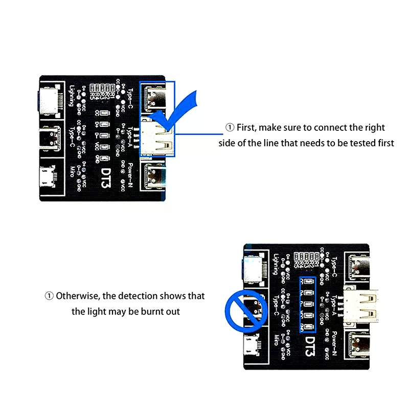 DT3 Data Cable Detection Board USB Cable Tester For Type-C Micro USB C Short Circuit On-Off Switching Diagnose Test Board