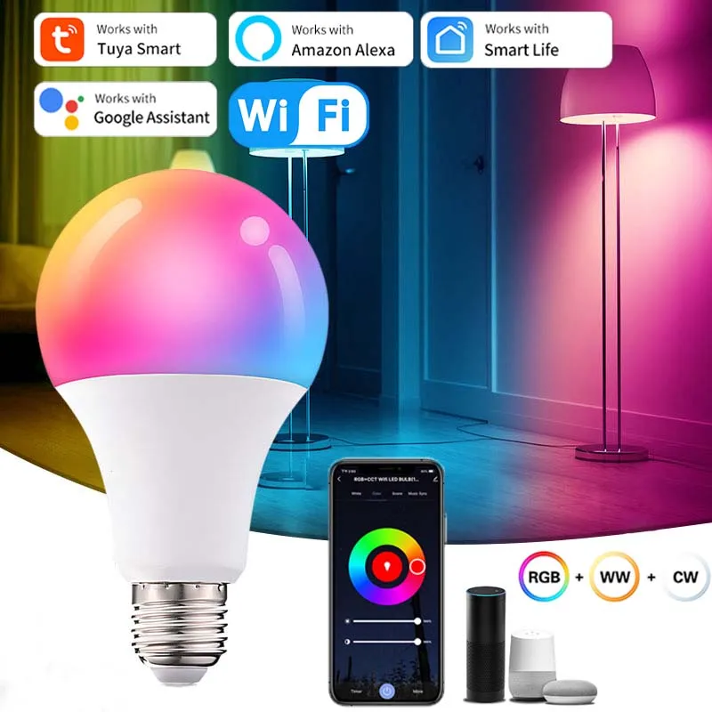 

Tuya Smart WiFi LED Light Bulbs 10W 15W 20W 220V 110V E27 RGB LED Lamp Smart Life APP Alexa Google Assisatnt Voice Control