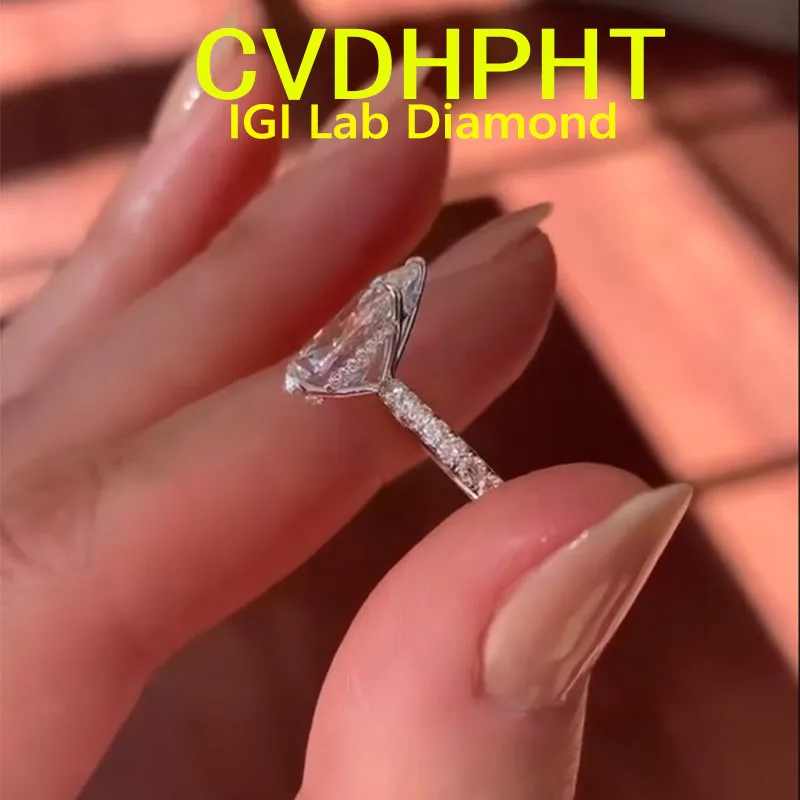 Popular 3 4 5Ct Real Solid Platinum pt950  White gold Lab grown dimaond ring IGI Pear cut D VS1 Wedding engagement ring