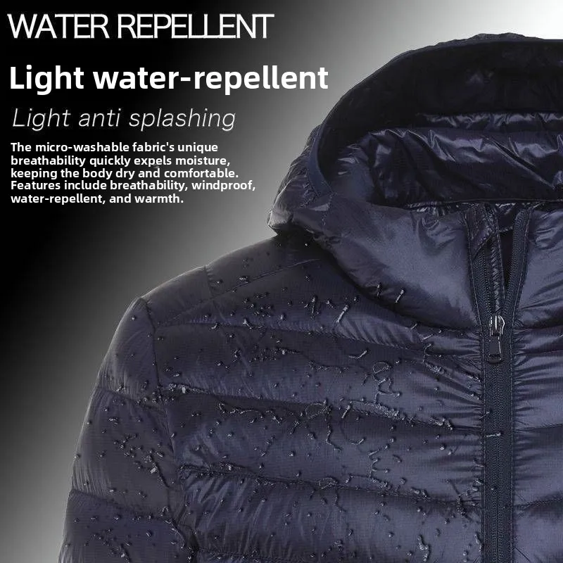 Ultra-Thin down Cotton Jacket for Men Short Collar Hooded Large Size Lightweight Middle-Aged And Young Outerwear