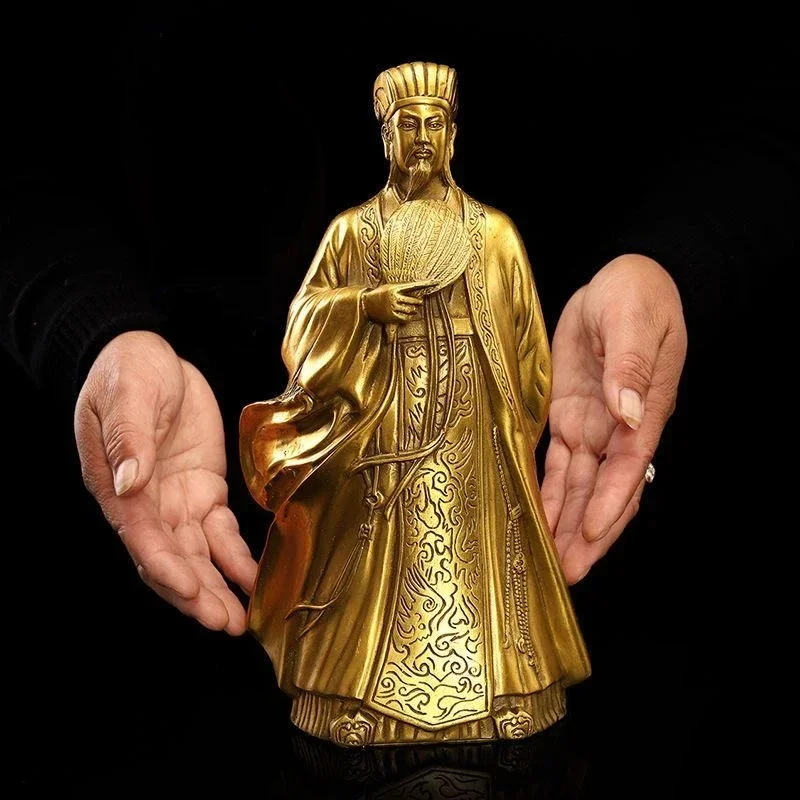 Pure Copper Zhu Geliang Ornaments Kong Ming Statue Home Furnishings Living Room Office Wine Cooler Decorations