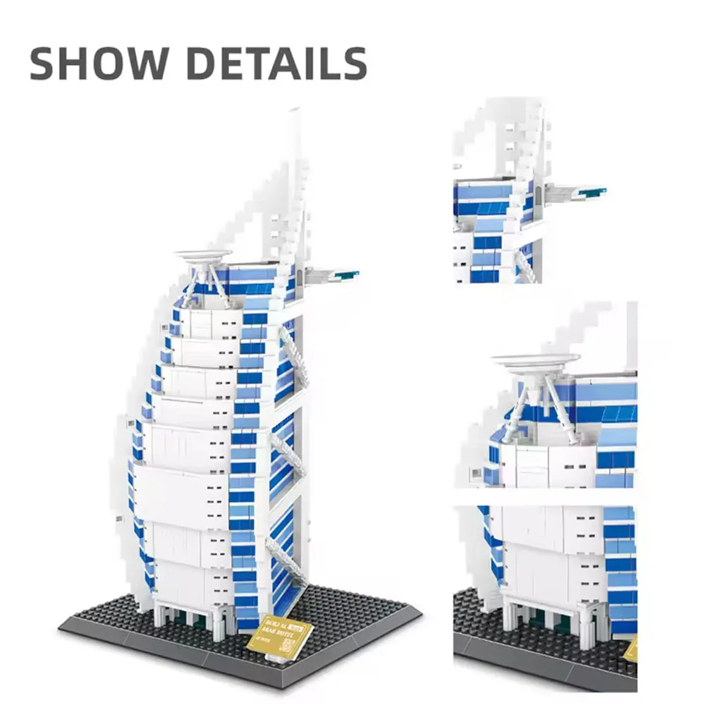 MOC 5220 – hôtel tourisme de ville de renommée mondiale, modèle de voile de dubaï, bloc de construction, jouet d'assemblage technique, ornement de bureau, cadeau pour garçon
