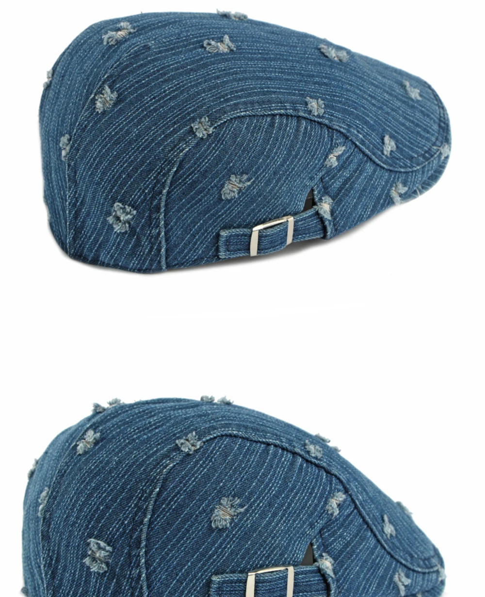 HT5099 Herren- und Damen-Baskenmütze, Retro-Künstlermütze aus Baumwolle, Verstellbare Ivy-Flatcap für Männer und Frauen, Frühling-Herbst Denim-Baskenmütze – Detail 12
