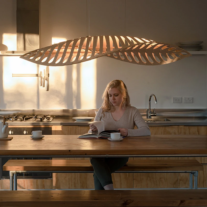 Skandynawska minimalistyczna kreatywność Wabi Sabi sztuka z drewna żyrandol z rybą kością restauracja/Bar zawieszka do wystroju domu świateł w jadalni w kawiarni