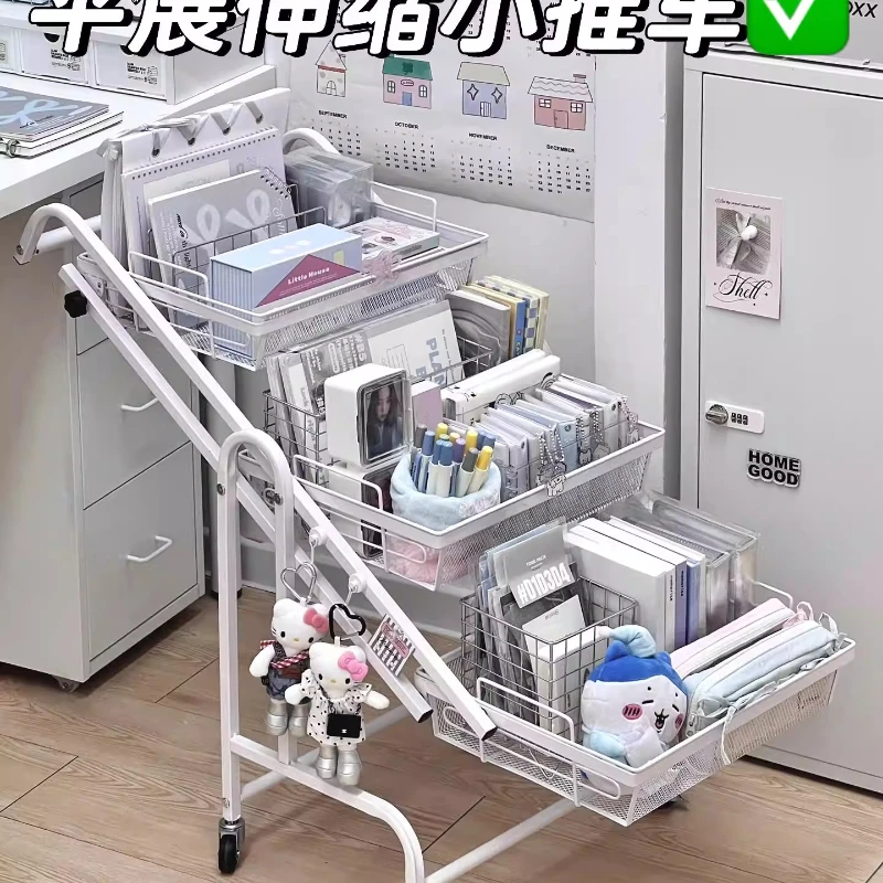 Large capacity stationery trolley movable foldable carbon steel storage rack