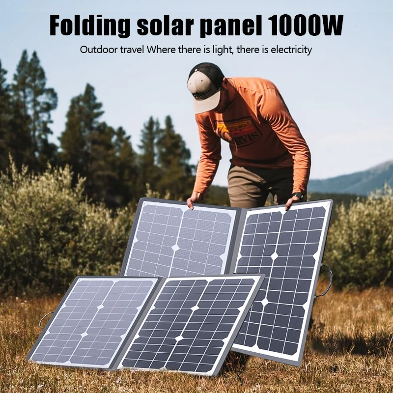 Solar Panel Kit Complete Camping 1000W Foldable Solar Power Station Portable Generator Charger 18V for Car Boat Caravan Camp