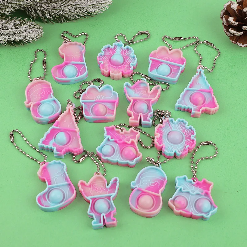 10Pcs Christmas Mini Pop Keychain Fidget Toys Xmas Trees Santa Claus Ornaments Kids Christmas Party Favors Supplies Adult Gifts - view 4