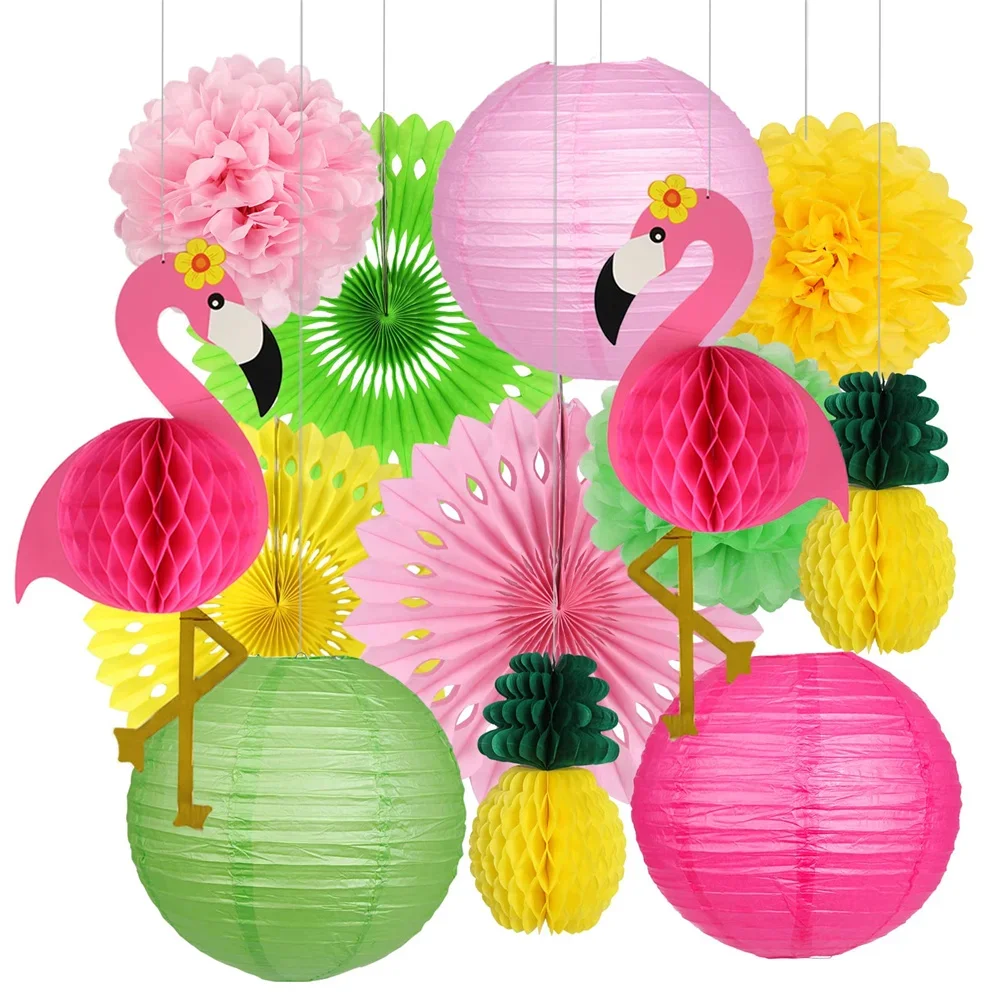 

​Pink Flamingo Party Supplies Honeycomb Ball Paper Lanterns Fans Pom Poms for Birthday Luau Bachelorette Baby Shower​