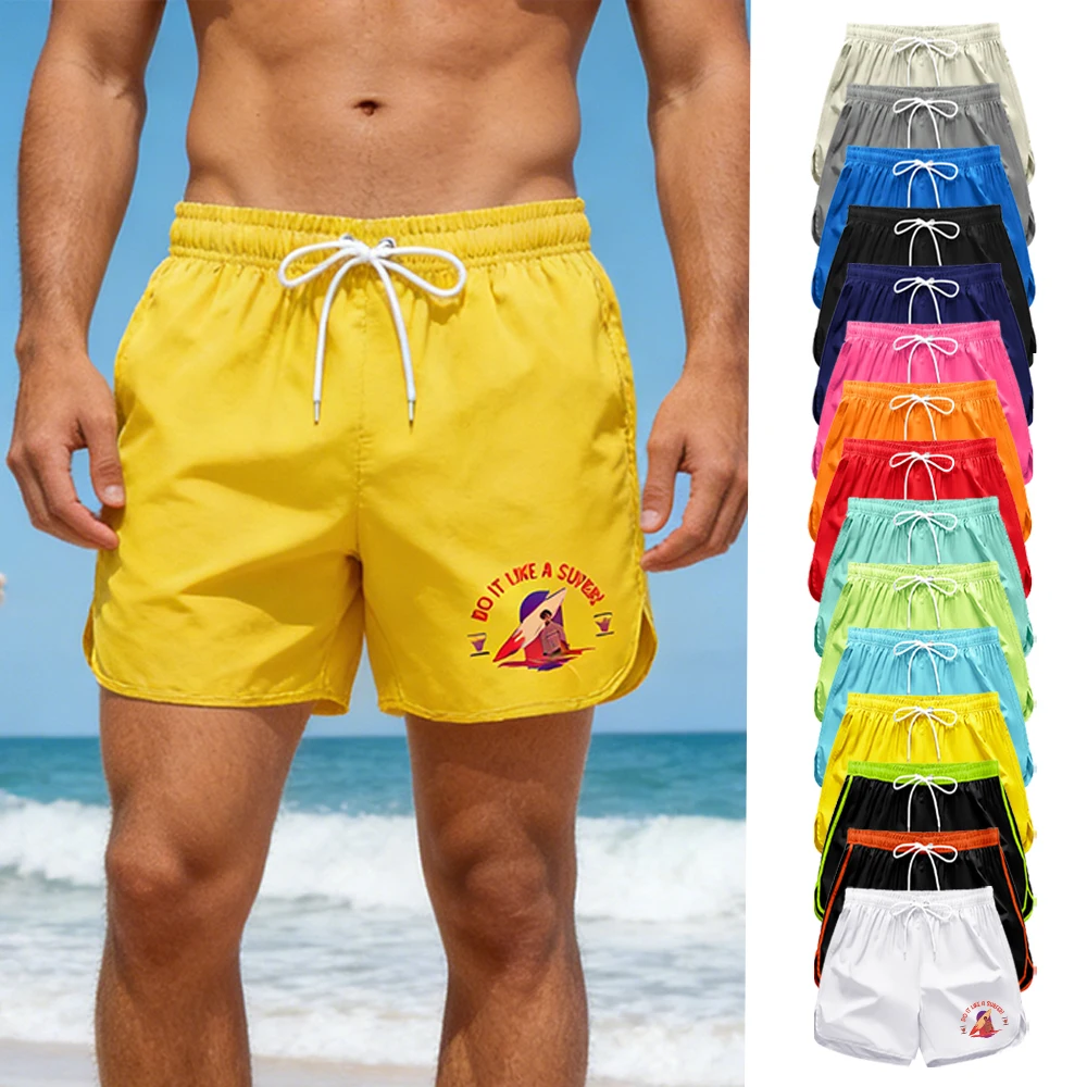 

Men's Summer Casual Quick Drying Board Shorts Elastic Waist Drawstring with Pockets Swimwear with "Do It Like A Surfer" Print