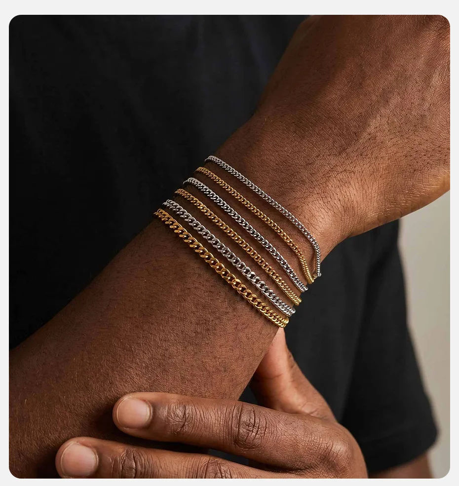 Vnox Edelstahl Panzerketten-Armband für Männer und Frauen, Verstellbare Länge 16-21cm, Punk Hip-Hop Street-Style Schmuck, Geschenk für Ihn – Detail 2