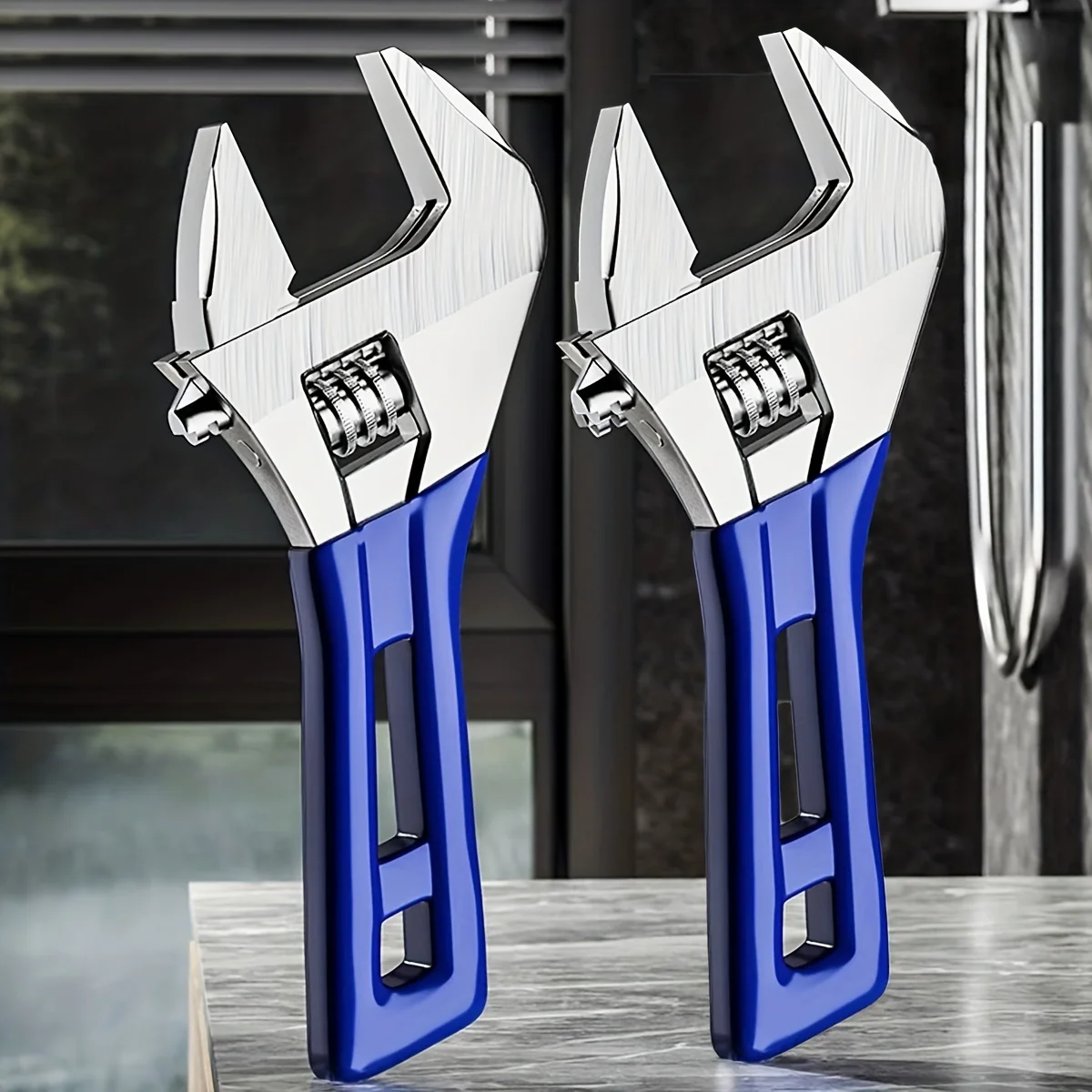 Adjustable Wrench, 6-Inch & 8-Inch Wrenches, Wide Jaw Black Oxide Wrench With Cushion Grip, Cr-V Steel, for Home, Garage,DIY