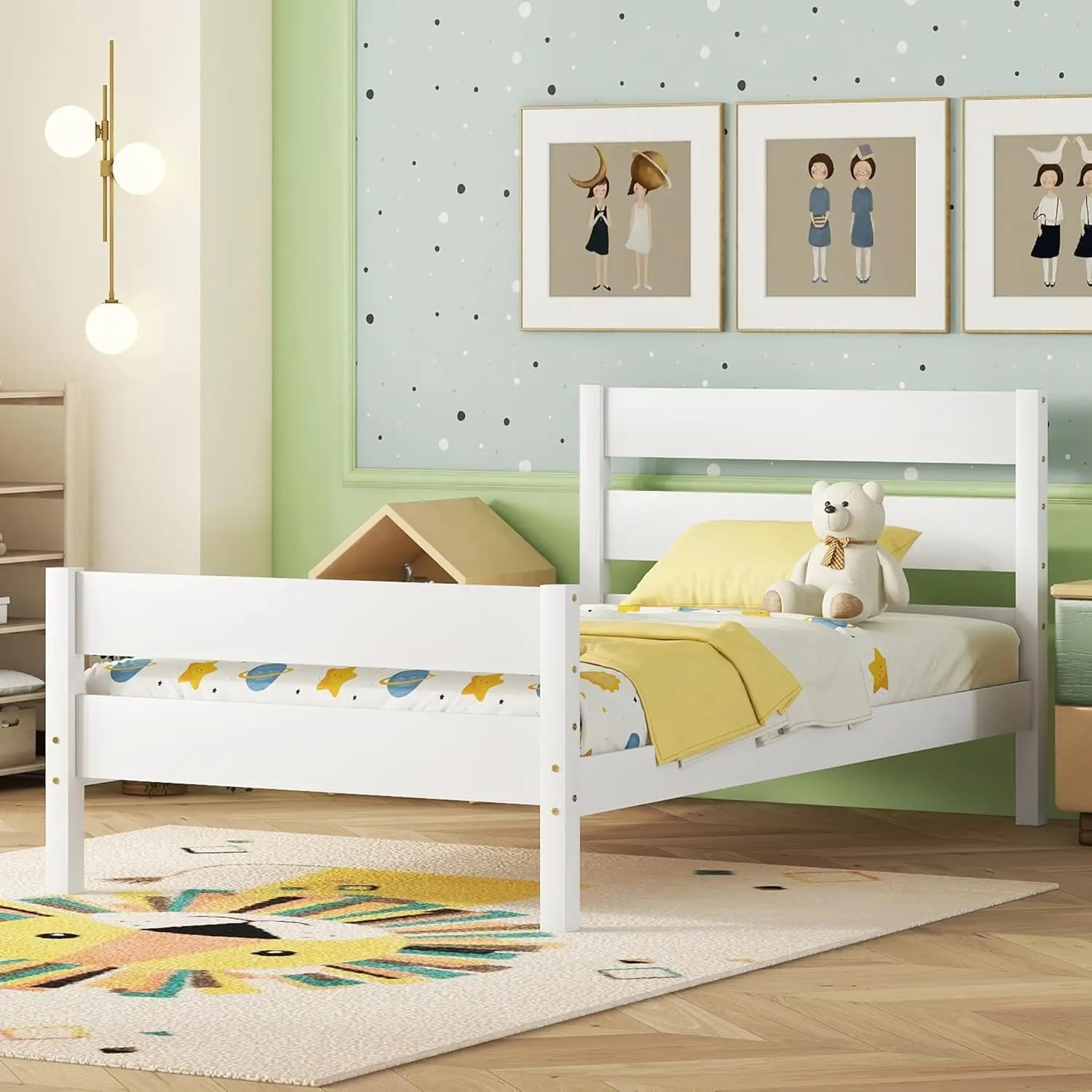 Bed Frames for Kids, Wooden Twin Platform Bed for Boys, Girls, Teens, Kids Twin Bed, White Twin Bed Frame, White