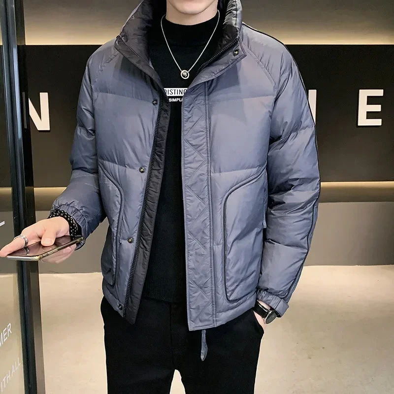 Luxury Winter Down Jackets Men Warm Short White Duck Down Coat Lightweight Long Sleeve Tops Trend Windproof Outerwear Parkas New