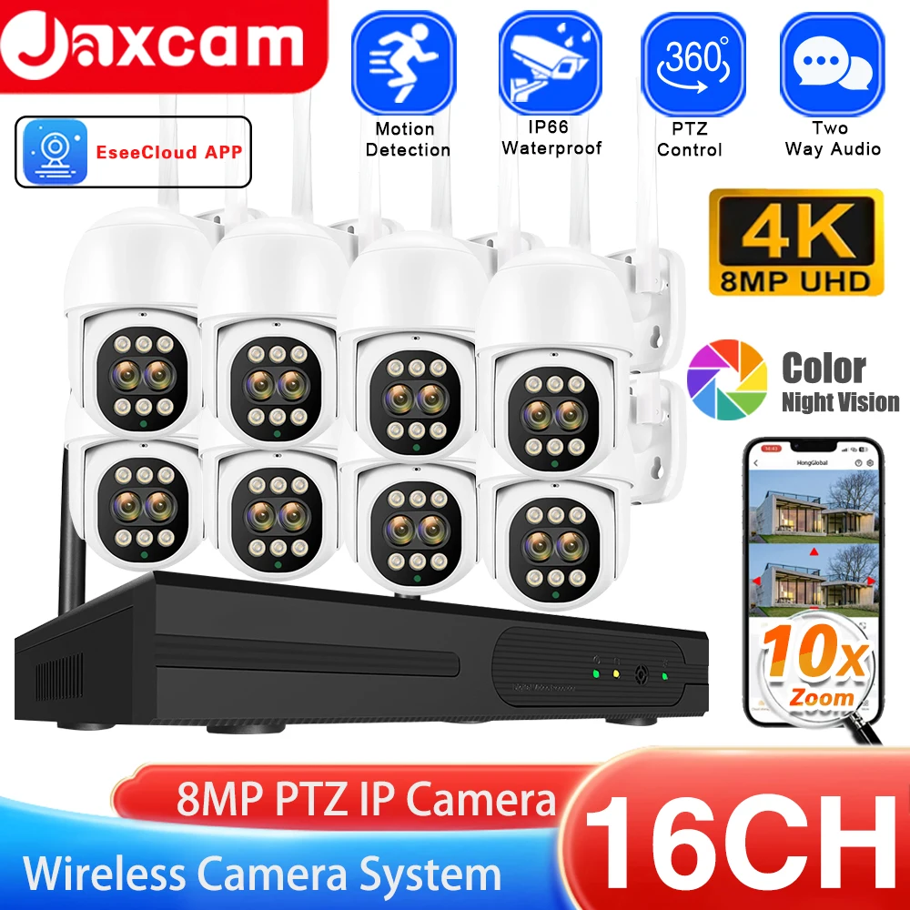 

16CH NVR Wireless CCTV System 4K 8MP Color Night Vision Video Surveillance Set WiFi Nvr Kit Cctv Outdoor IP66 10X Zoom Cameras