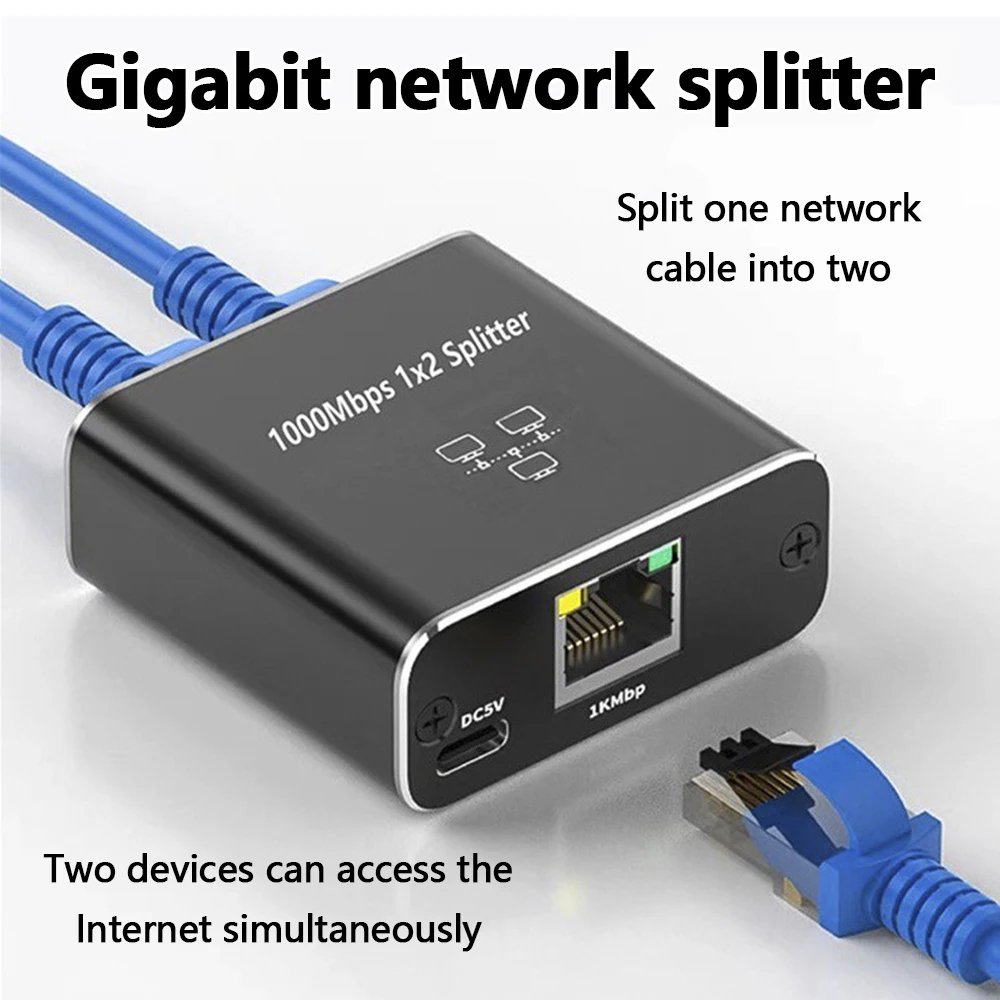 

1000Mbps Gigabit Ethernet Splitter 1-in-2 Out RJ45 Network Adapter for PC, TV Box, Router