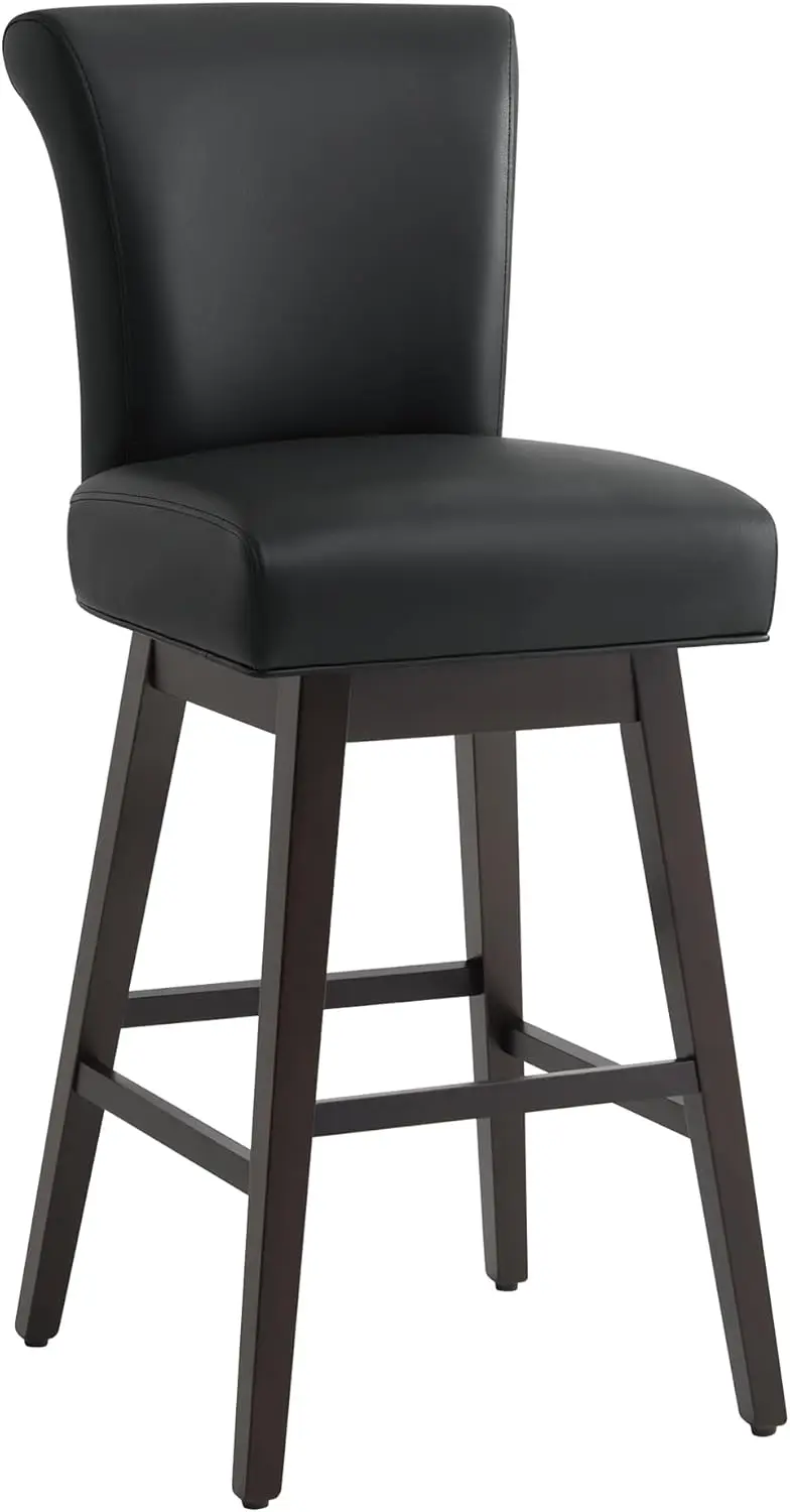 Chita 30 Inch Teller Hoogte Draaibare Barkrukken Set Van 2, Fsc Gecertificeerde Moderne Gestoffeerde Faux Lederen Draaibare Barkruk Stoelen