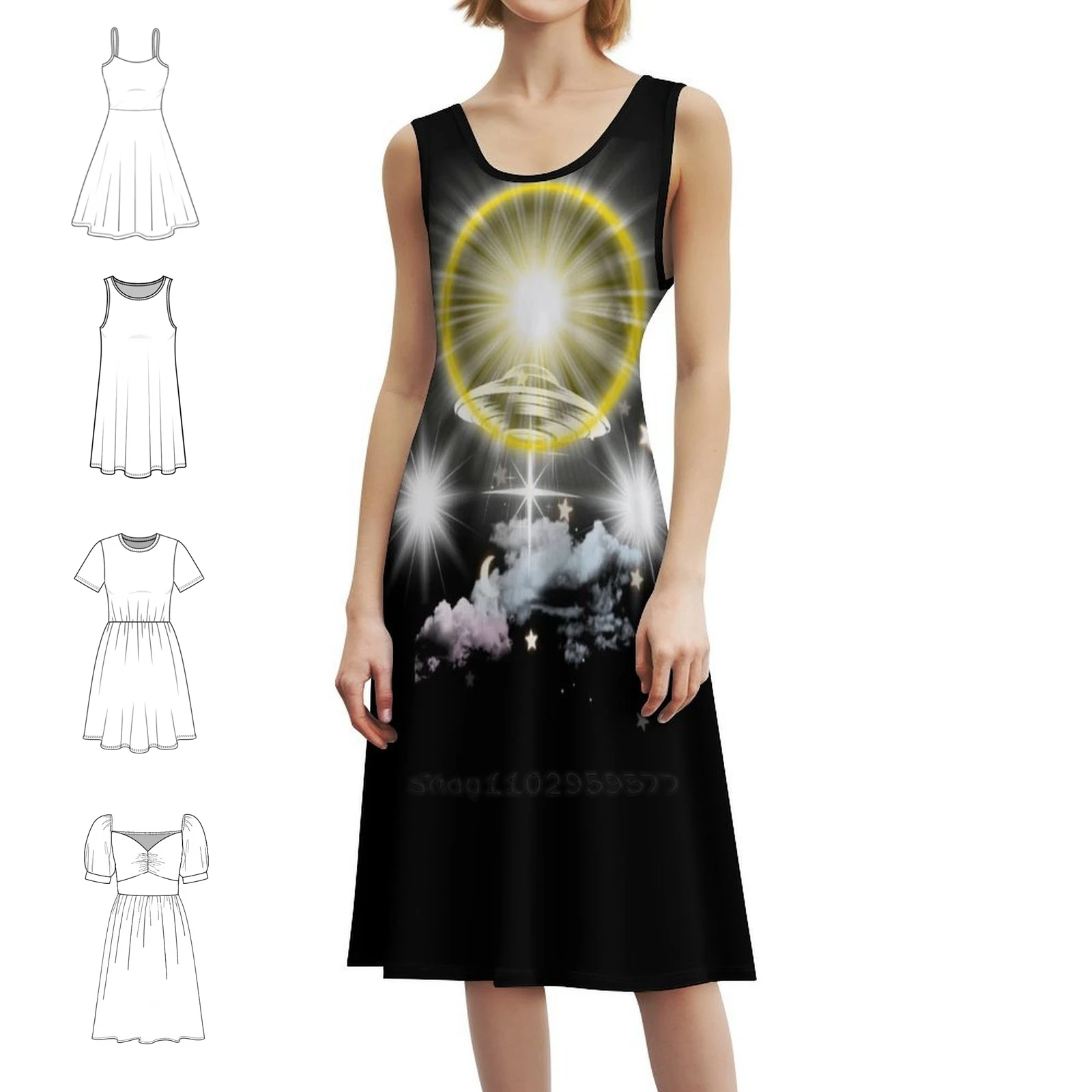 

Space Ufo Galaxy Stars Women's Streetwear Party Dress Trendy Print Club Clothing For Female Space Ufo Galaxy Stars Spaceship