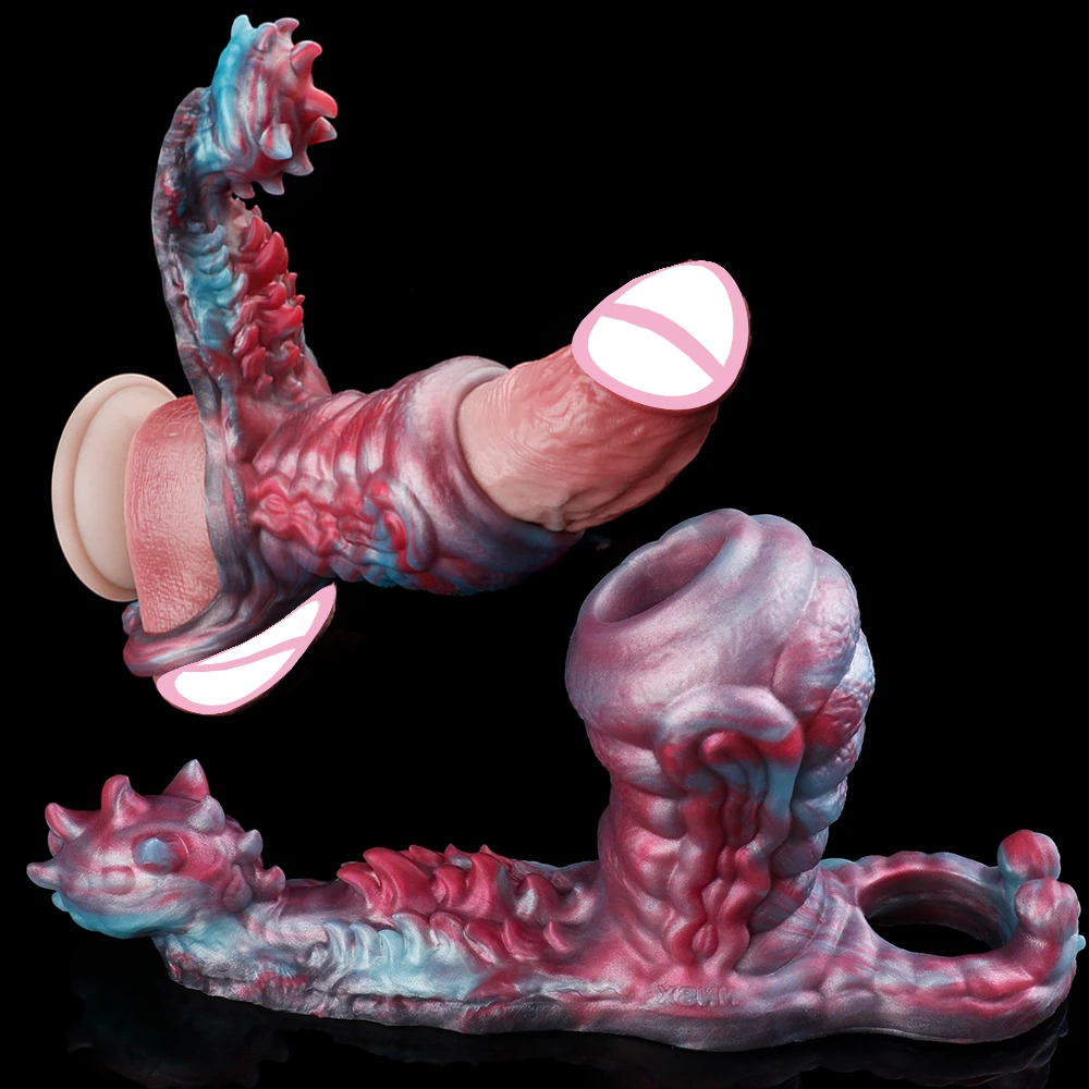 LEZEE Silicone Penis Sleeve Dog Knot Dildo Sheath Hollow Penis Enlarger Reusable Condom Dick Extender Cock Girth Bigger Sex Toys