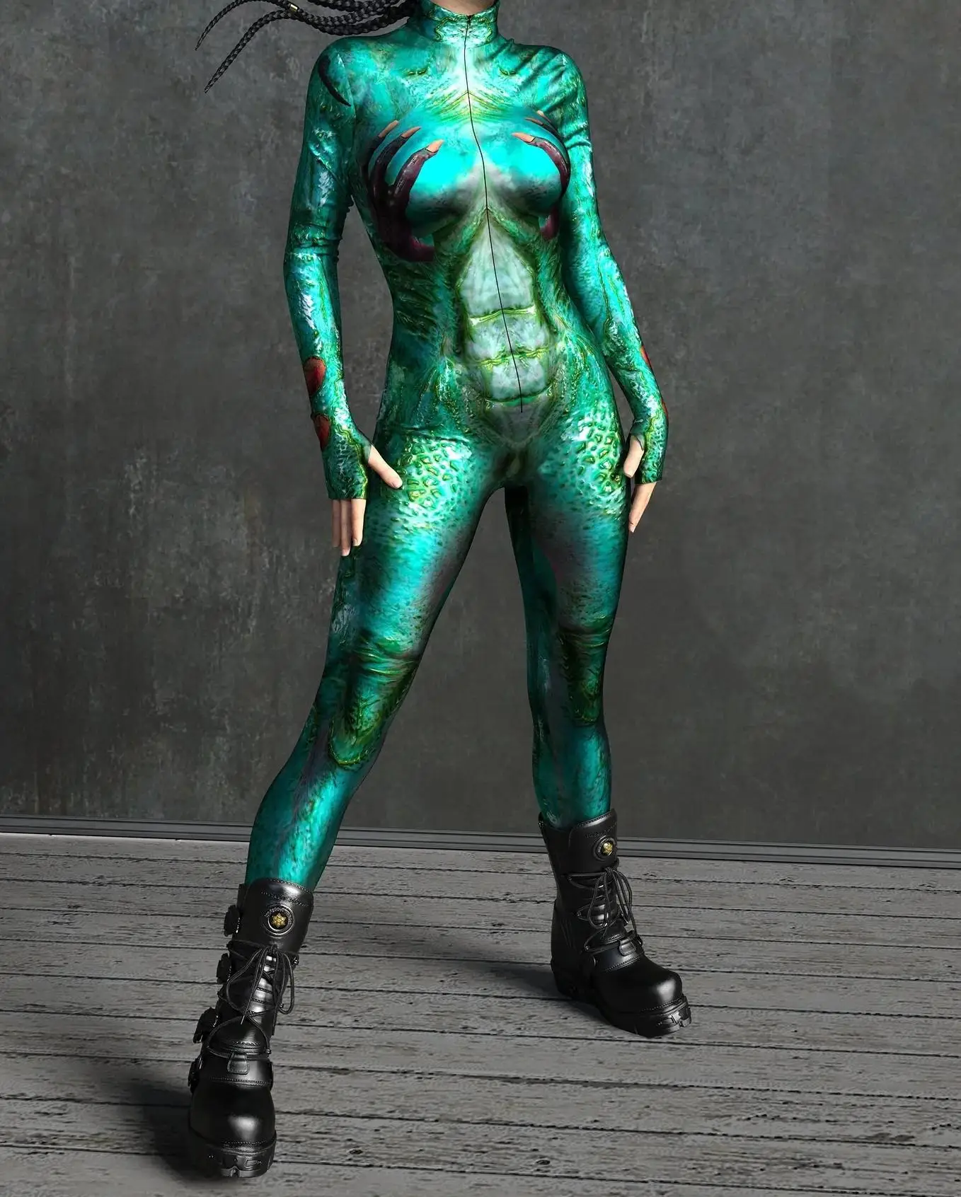 Horror-Monster Damen Cosplay Punk-Rüstungs-Jumpsuit Kostüm Elastischer Festtags-Party-Auftritts-Bodysuit Overall Zentai – Detail 10