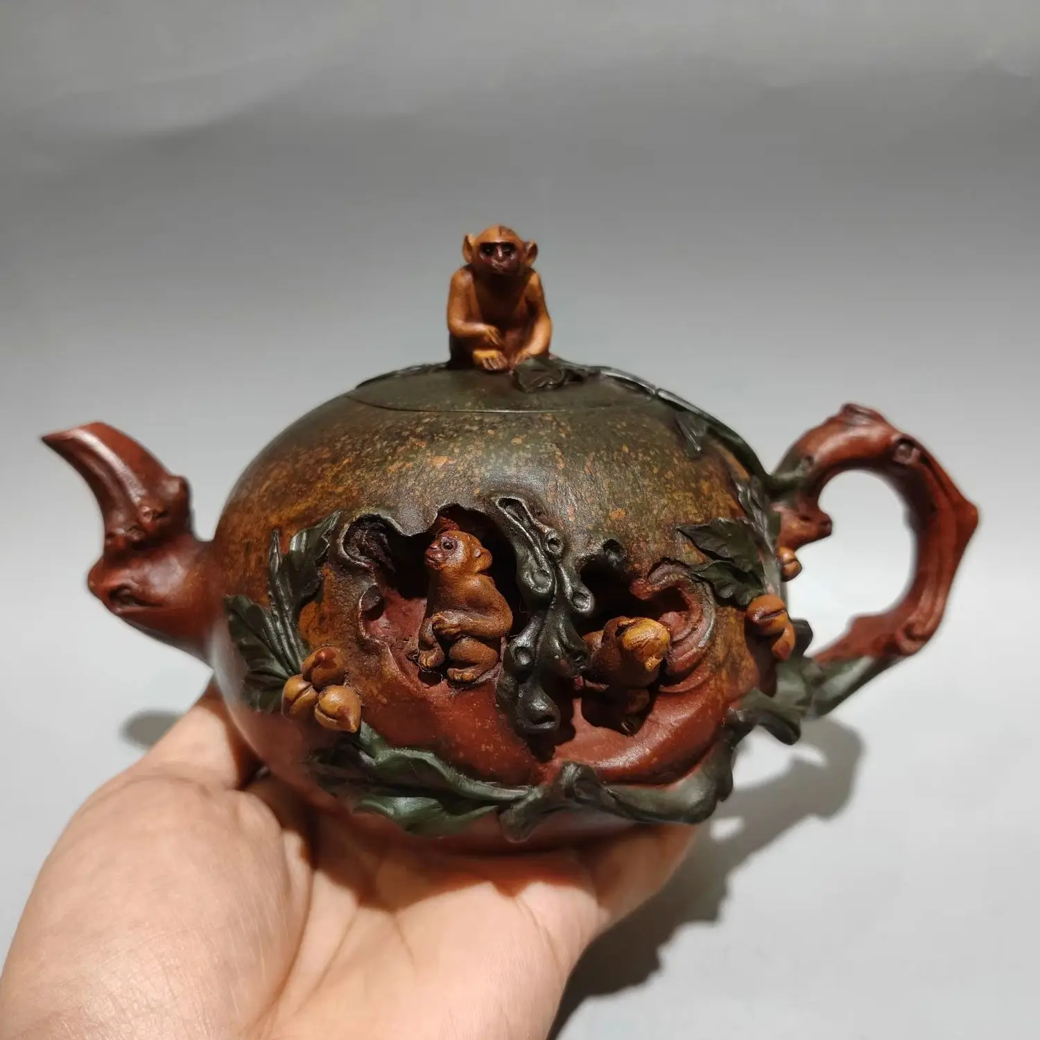 Yixing Purple Clay Teapot Red mud Elderly and Child Pattern Ruyi Mixed Square Pot Kettle Teapot Amass wealth
