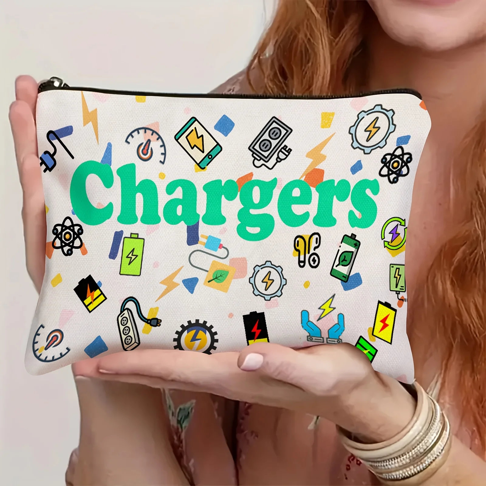 

Makeup Bag with Charger Print Electronics Accessory Travel Case Cosmetic Pouch Toiletry Organizer Storage for Chargers Bags