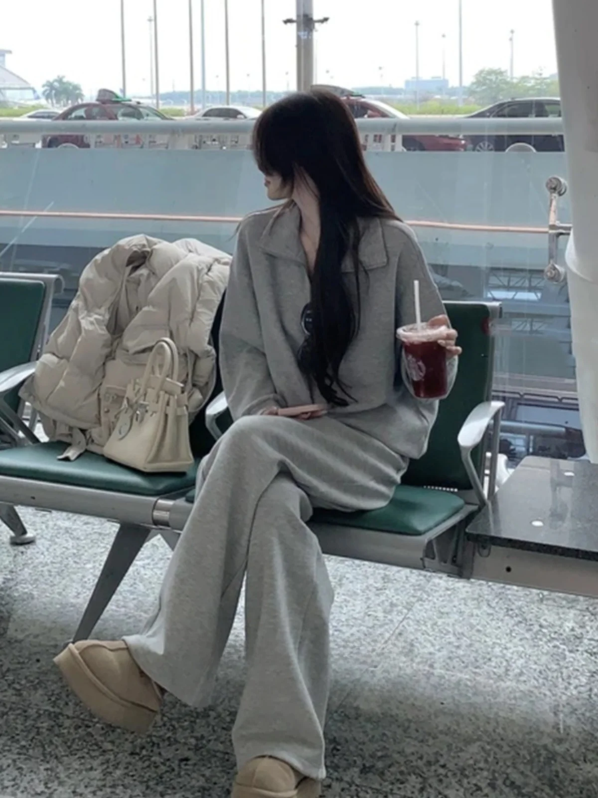 

Loose Wide Leg Pants Set Women's Casual Sportswear Two Piece Set Winter New Style Korean Lazy Style Long Sleeve Hoodie Slimmi...