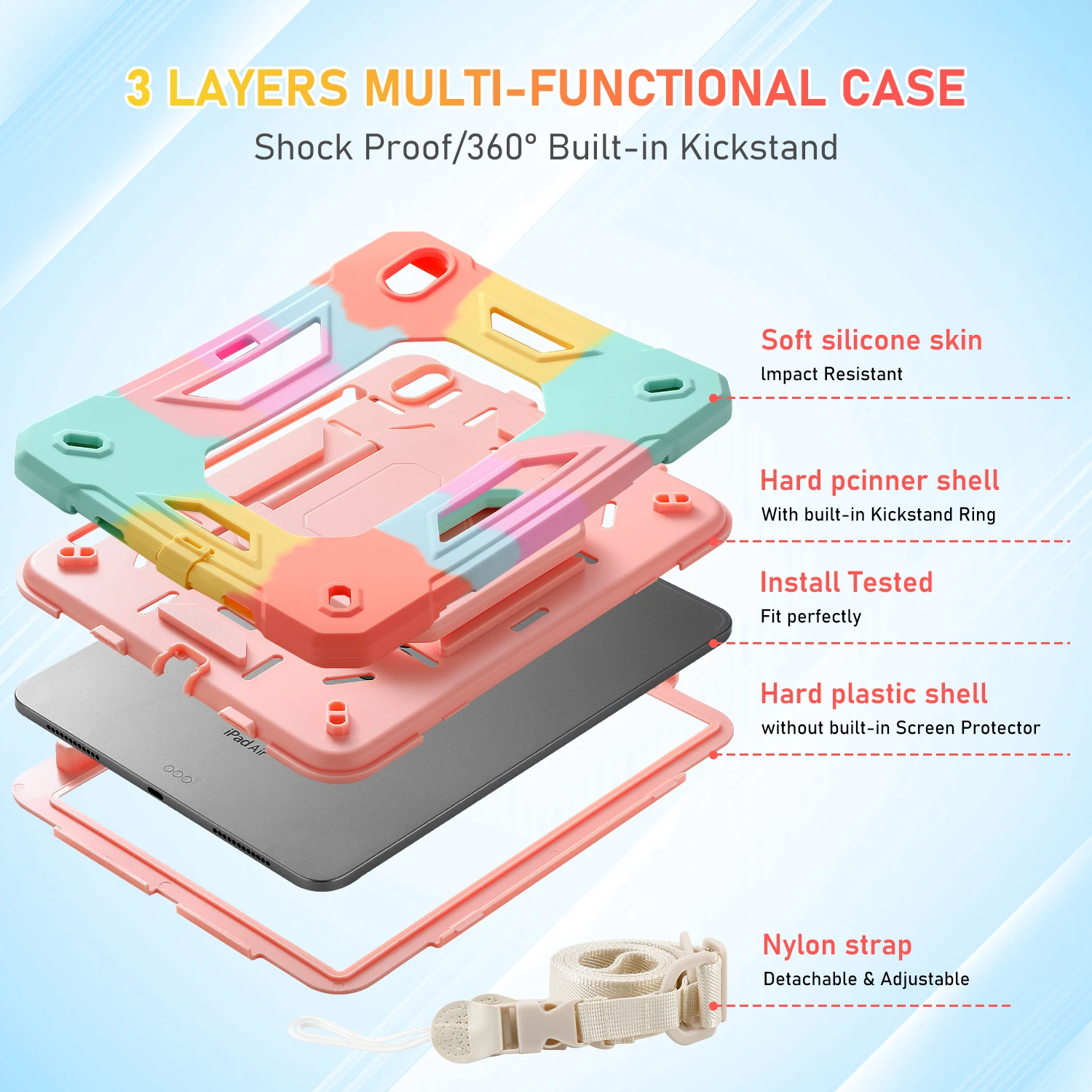 Case For iPad A19 A16 10th 11th 12th 7th 8th 9th 10.2 Pro 11 2024 2025 Air 11 M2 M3 Air 5 4 Shockproof Stand Kids Safe Cover