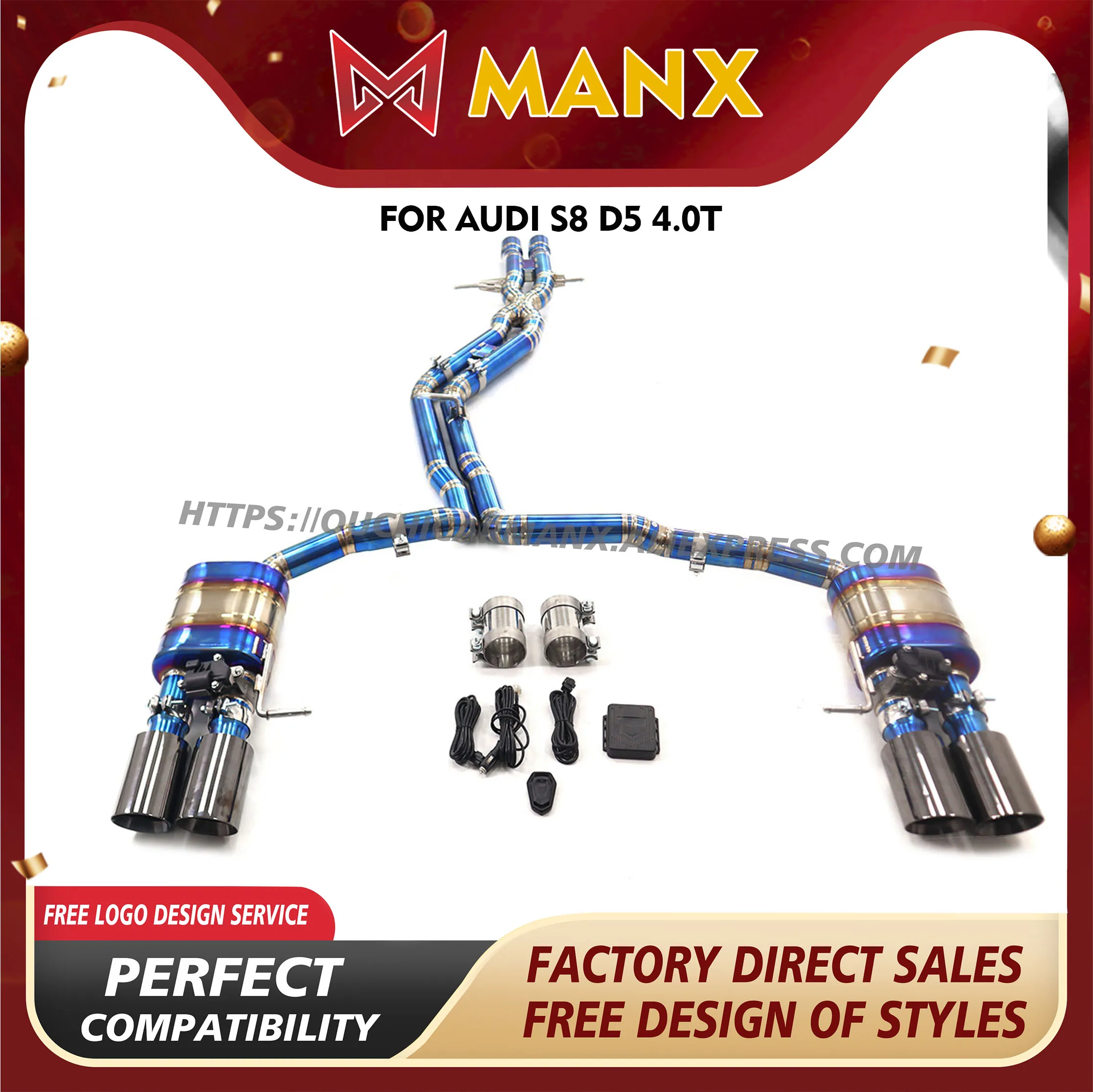 

MANX for Audi S8 D5 4.0T Catback with Electronic Valve Ti Exhaust systems Lossless installation Muffler High quality
