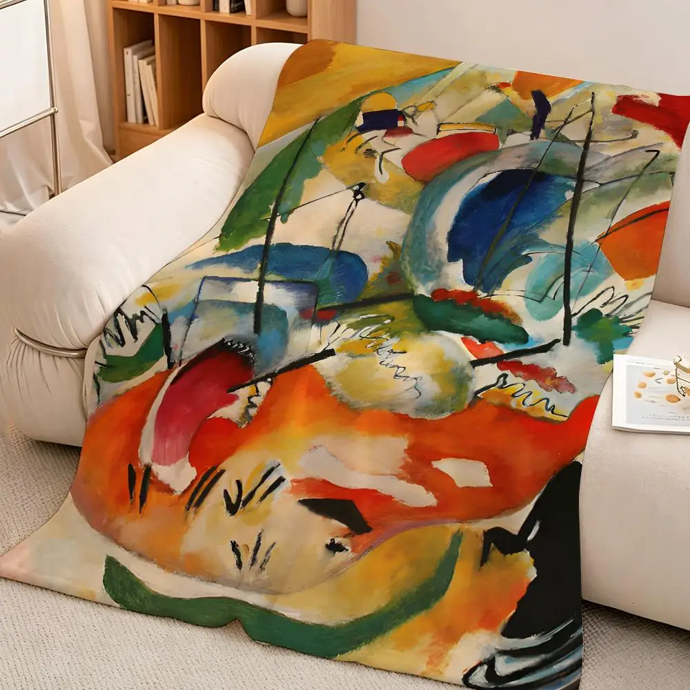 Art Abstract W-Wassily Kandinsky Throw Soft Warm Flannel Blanket Lightweight for Sofa Bed Couch Travel Adults