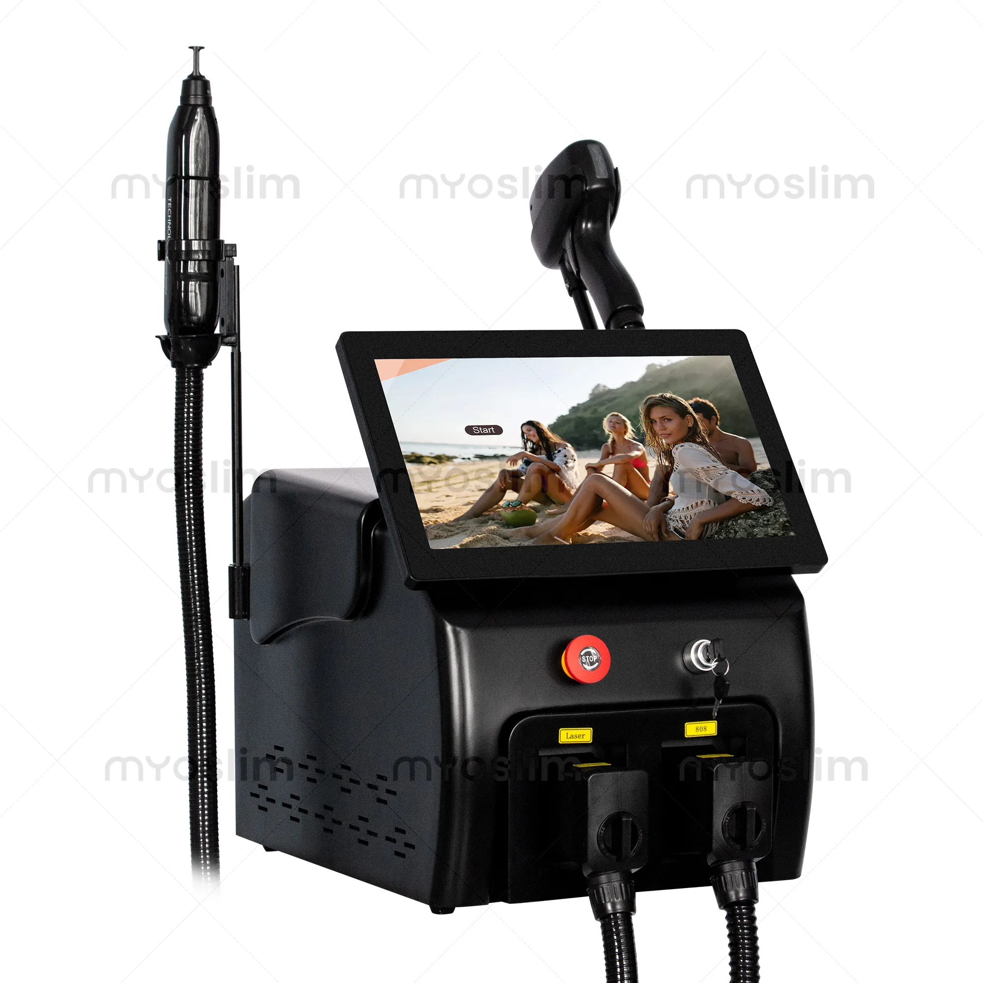 เครื่องกำจัดขนด้วยเลเซอร์ 2 in 1 โซปราโน ไทเทเนียม ไอซ์ แพลตตินัม ไดโอด 755 808 1064 นาโนเมตร 3 ความยาวคลื่น Nd:YAG กำจัดขนแบบไม่เจ็บ