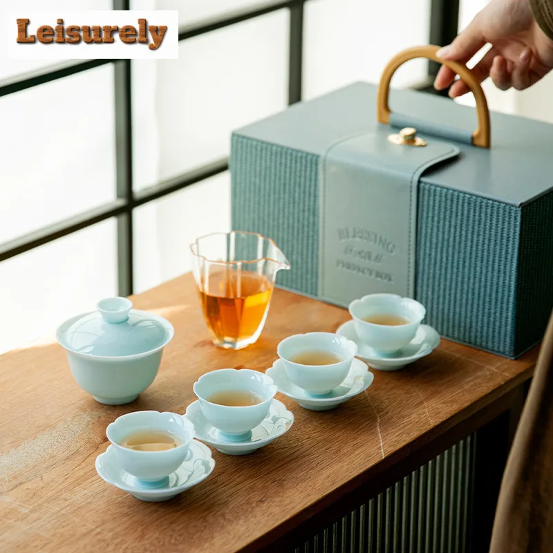 

Белый нефритовый фарфоровый чайный сервиз, полный набор, роскошный набор для чайной церемонии, домашний чайник для заваривания чая и набор чайных чашек для чая в подарок