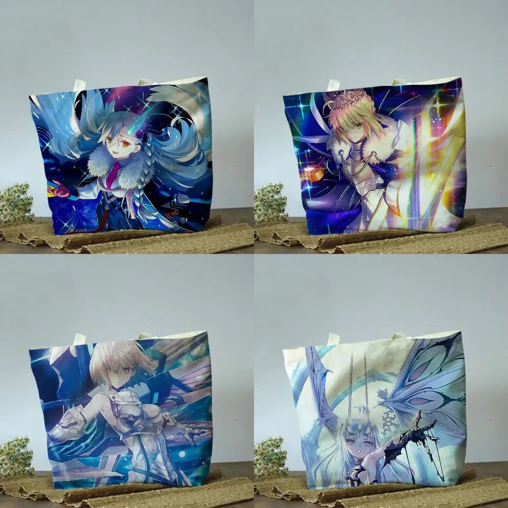 Game FGO Fate  Plain Beige Cotton Polyester Canvas Shoulder Bag for Grocery & Travel