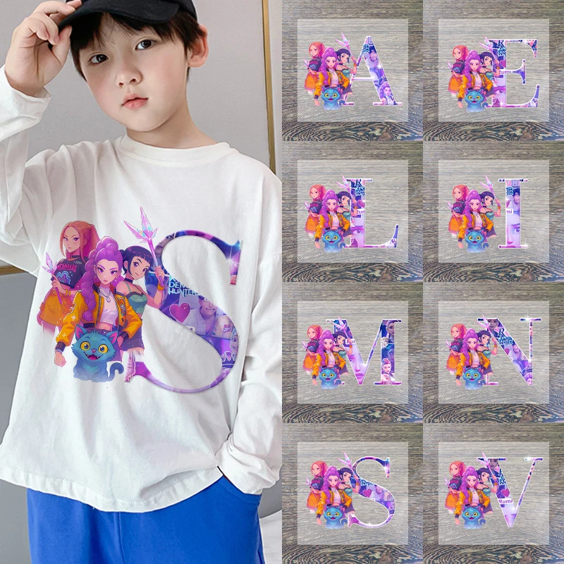 Nuevo K Pop Demon Huntersd dibujos animados carta hierro en parches para ropa Kawaii DIY pegatinas de transferencia de calor ropa para niños adultos