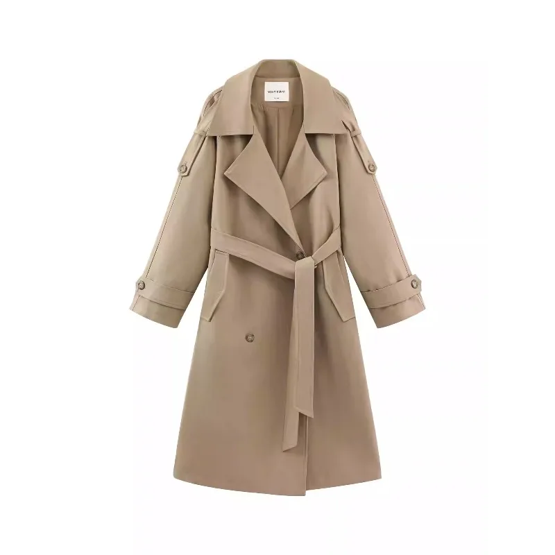 Autumn Double-Breasted Trench Women Vintage Lapel Long Outerwear Casual Chic Fall Fashion Coat for Elegant and Versatile Outfit