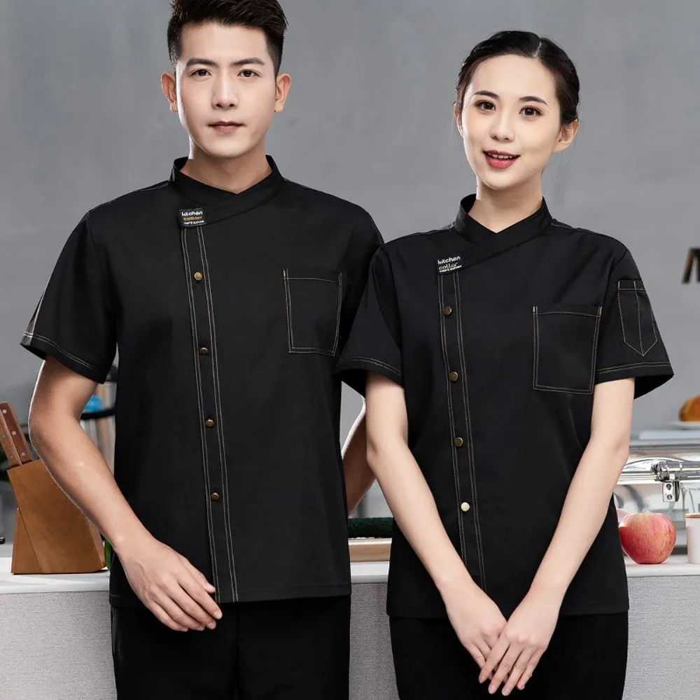 Ademend mesh chef-kok uniform verdikte chef-kok werkkleding met korte mouwen zwart slijtvast koksbuis restaurant