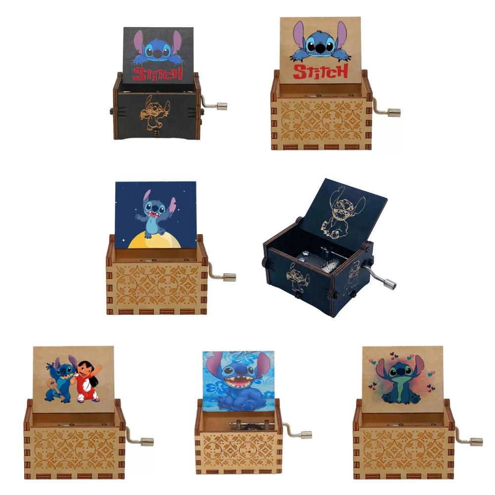 ديزني ليلو وستيتش فروزن صندوق تشغيل الموسيقى الخشبي خمر صندوق موسيقي مكرنك يدويا الأطفال يعرض هدايا عيد الميلاد عيد الميلاد #2