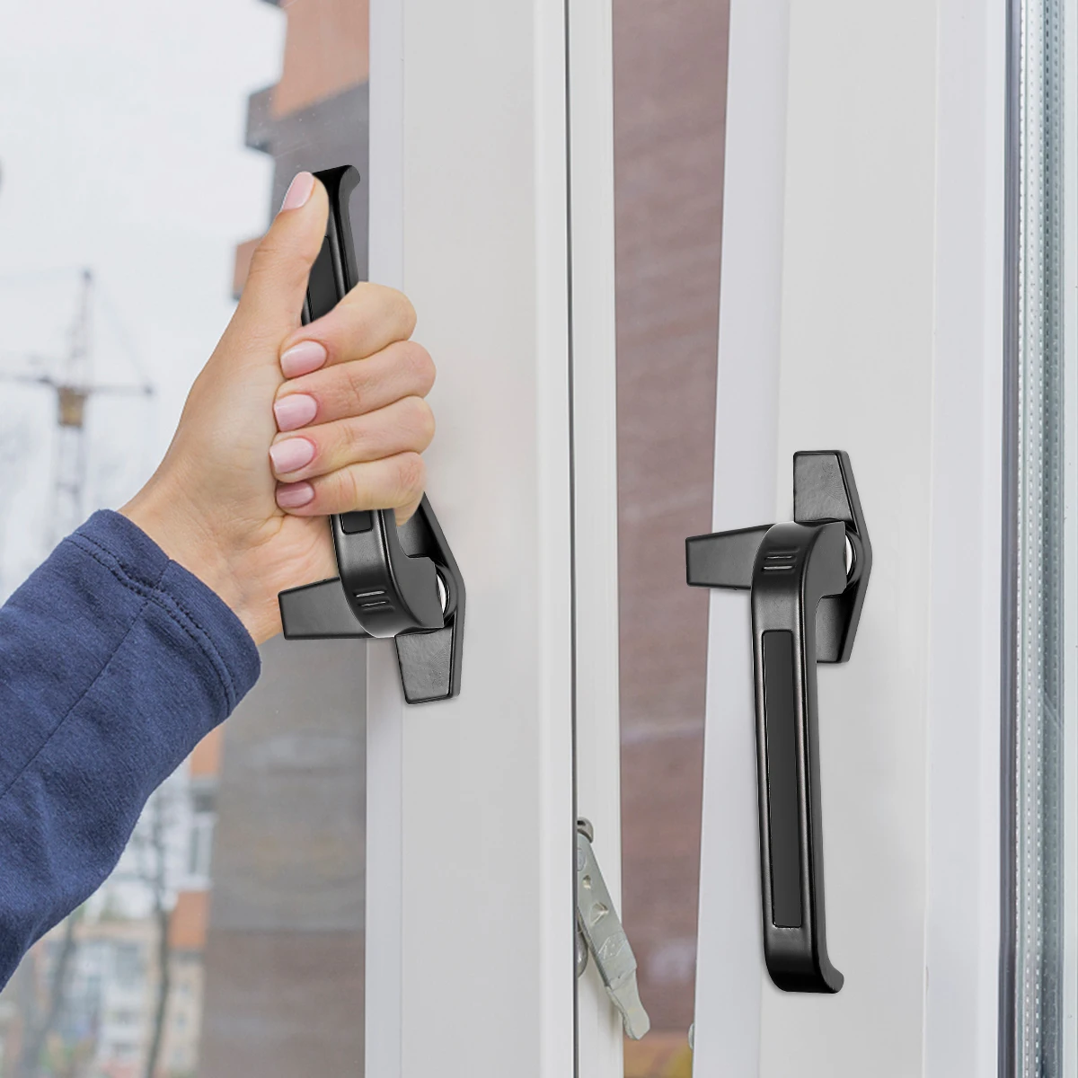 

2pcs Inner Window Handle Aluminum Window Handle Child Safety Window Locks Window Accessory for Home House Office (Black)