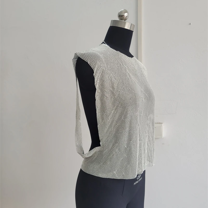 Street Style 2025, Sommer, glänzendes Strass-Crop-Top für Damen, Metall, ärmellos, modische Tank-Tops, Cruz сoji, Luxus-Frauenkleidung – Detail 5