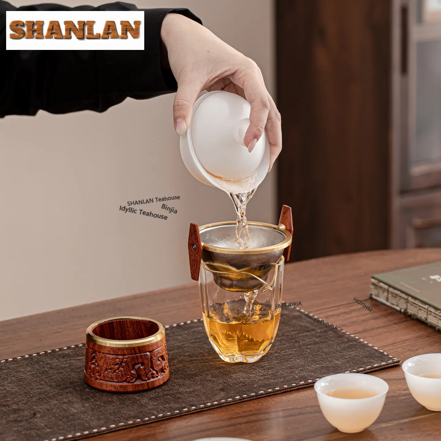 Ebony Wood Pure Titanium Tea Separator Infusor Creative Tea Strainer Dispenser Household Tea Maker Tea Filter Tea Services Craft