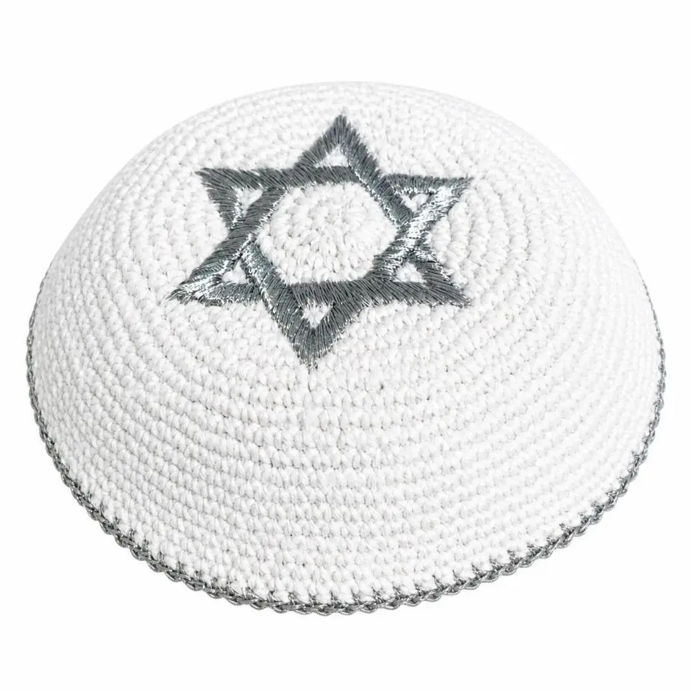 Round Shape Jewish Kippah for Men Breathable David Star Embroidery Knitted Ethnic Cap Retro Skull Cap Pullover Hat Ethnic Event