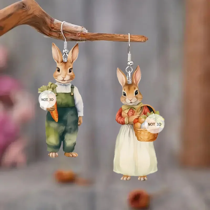 

Original Design AB Rabbit Mr. Rabbit Mrs. 2D Acrylic Earrings Winter New Holiday Jewelry