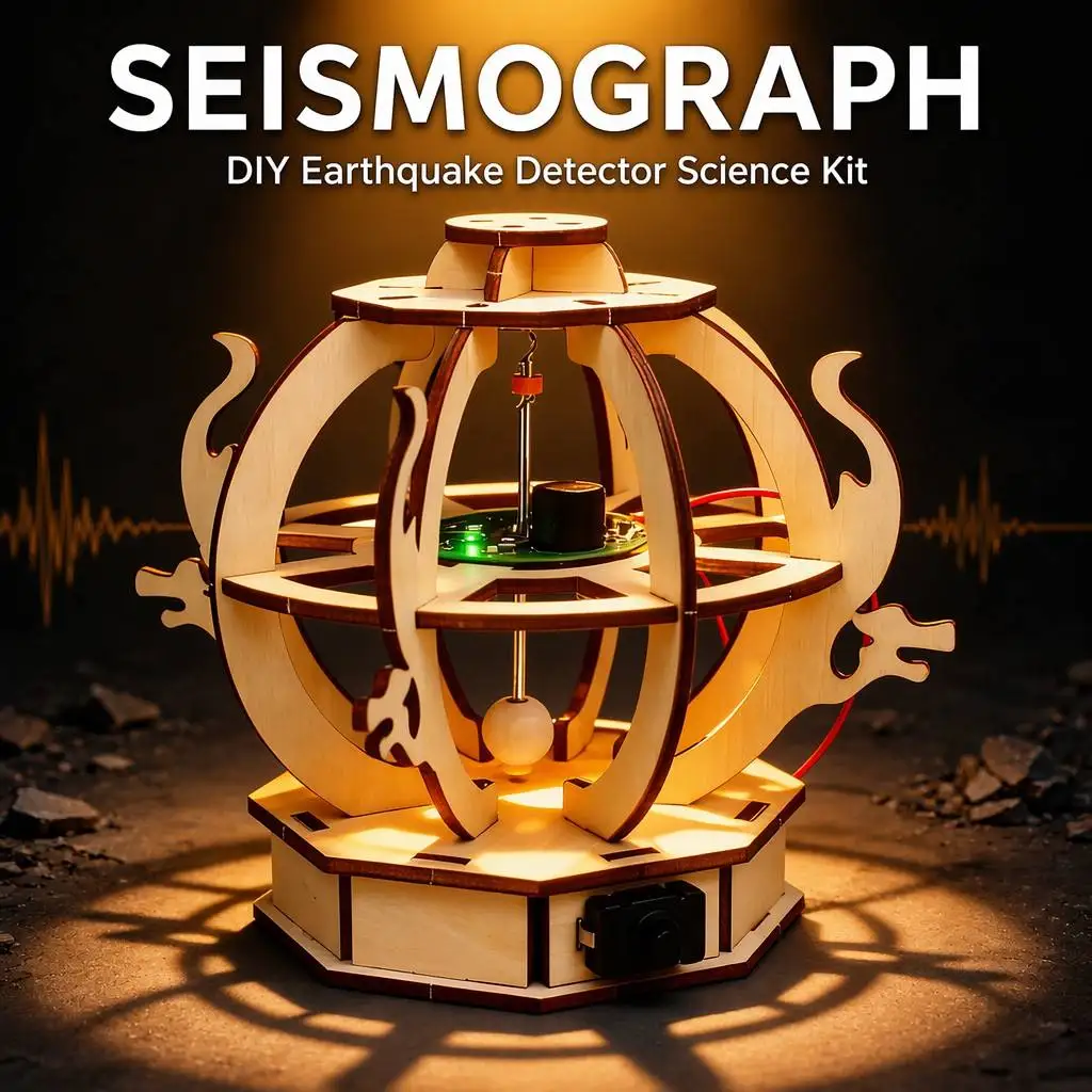Wooden Seismograph Model DIY Science Experiment Kit Earthquake Detection Educational Toy Kids Handmade Assembly Craft Kit
