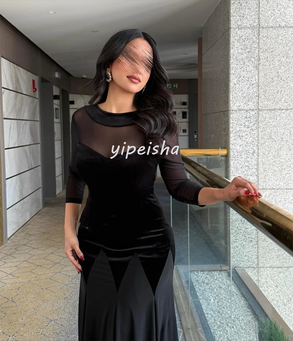 Sukienki midi w stylu nowoczesnym z weluru, z plisami i marszczeniami, dekolt okrągły, krój syreny, sukienki wieczorowe, różne rozmiary, modne, z możliwością personalizacji.