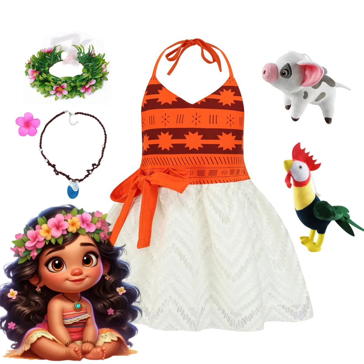 

Disney Moana Baby Girls Dress Cosplay Princess Costume Casual Summer Clothing Hawaii Toddler Vaiana Cute Mini Backless Dress