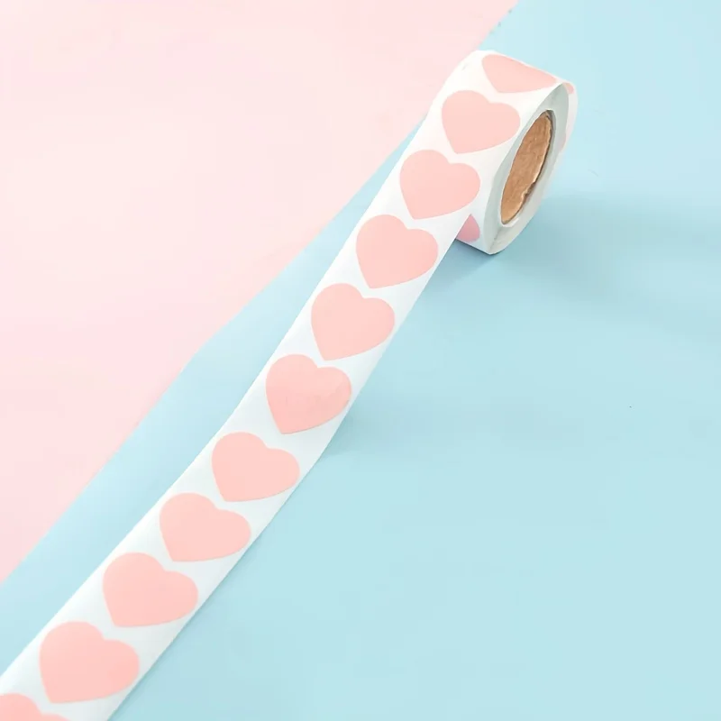 500 قطعة/لفة ملصقات وردية اللون - ملصقات على شكل قلب ذاتية اللصق - تصميم قلب وردي - لتزيين هدايا الزفاف #4