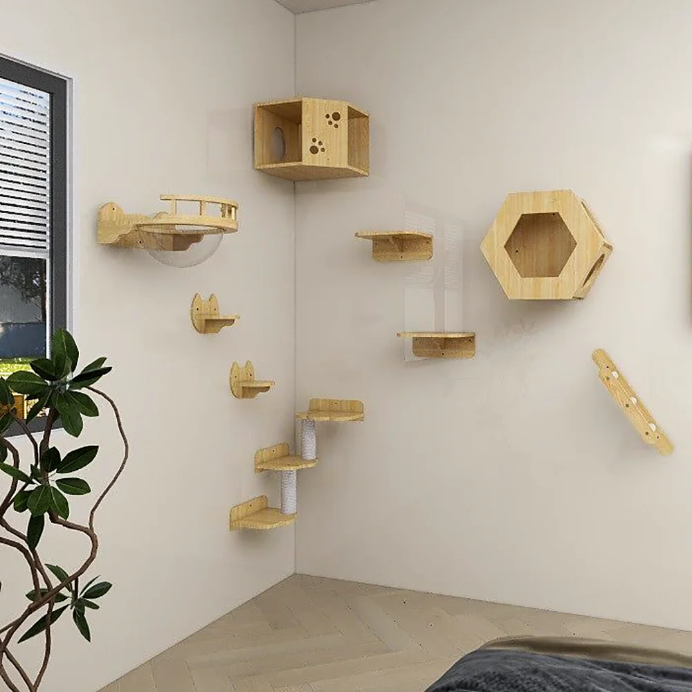 

Cat Wall Furniture Climbing Shelf Wall Mounted Steps Stairway With Sisal Rope Scratching Grinding Claws Toy for Most Kitten Cats