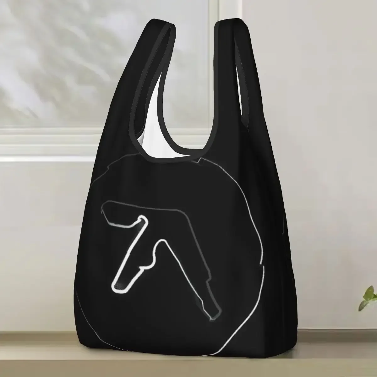 Aphex Twin Creative Y2K Logo Shopping Bag Portable Tote Bags Foldable Shoulder Shopper Bag Grocery Handbag